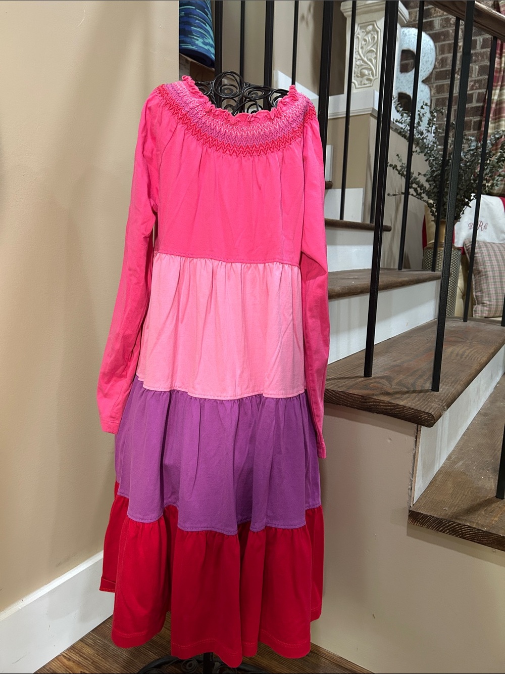 Hanna Andersson  130  (8) Pink and Purple Colorblock Smocked Dress EUC!
